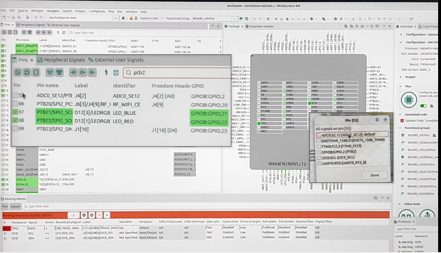 MCUXpresso Config Tools pin routing for I2C and ADC on FRDM-K64F